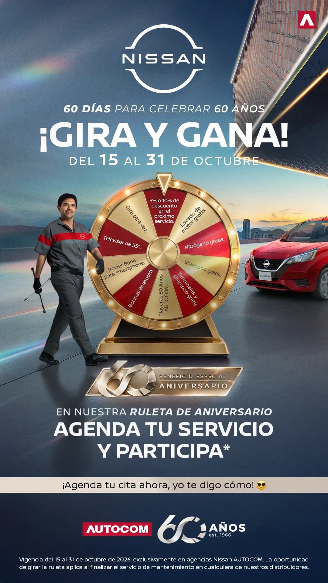 Nissan: gira y gana en la ruleta de aniversario al agendar tu servicio, del 15 al 31 de octubre