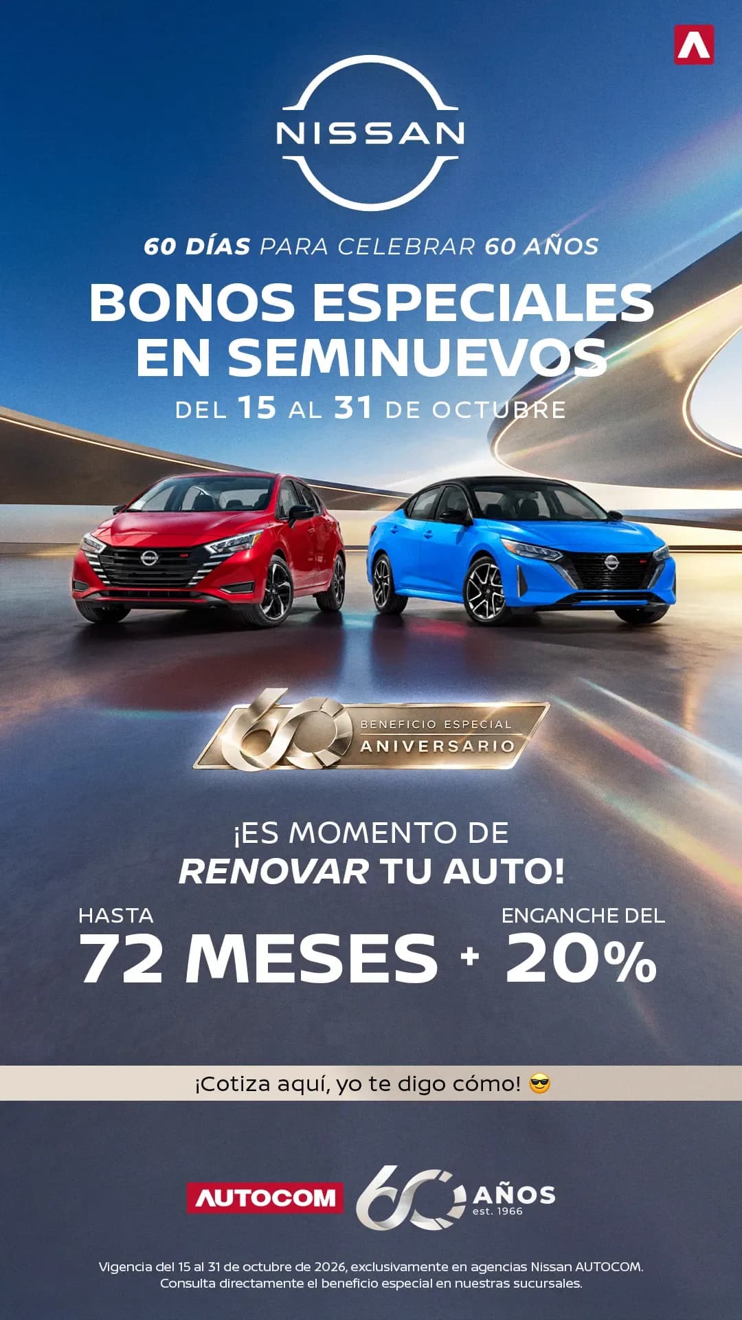 Nissan: bonos especiales en seminuevos del 15 al 31 de octubre, hasta 72 meses y enganche del 20%